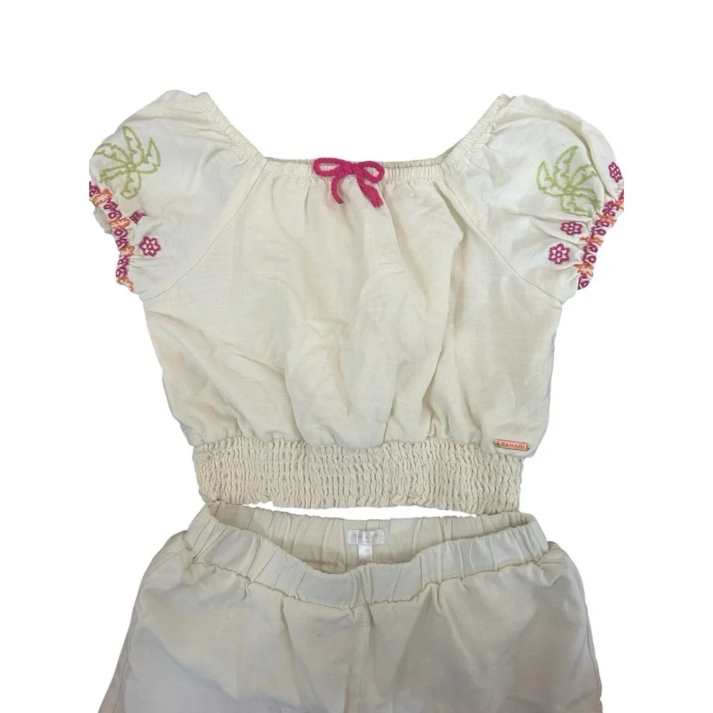 Tahari Girls Embroidered Shorts Set Outfit SZ 7/8 Crop Top & Shorts
